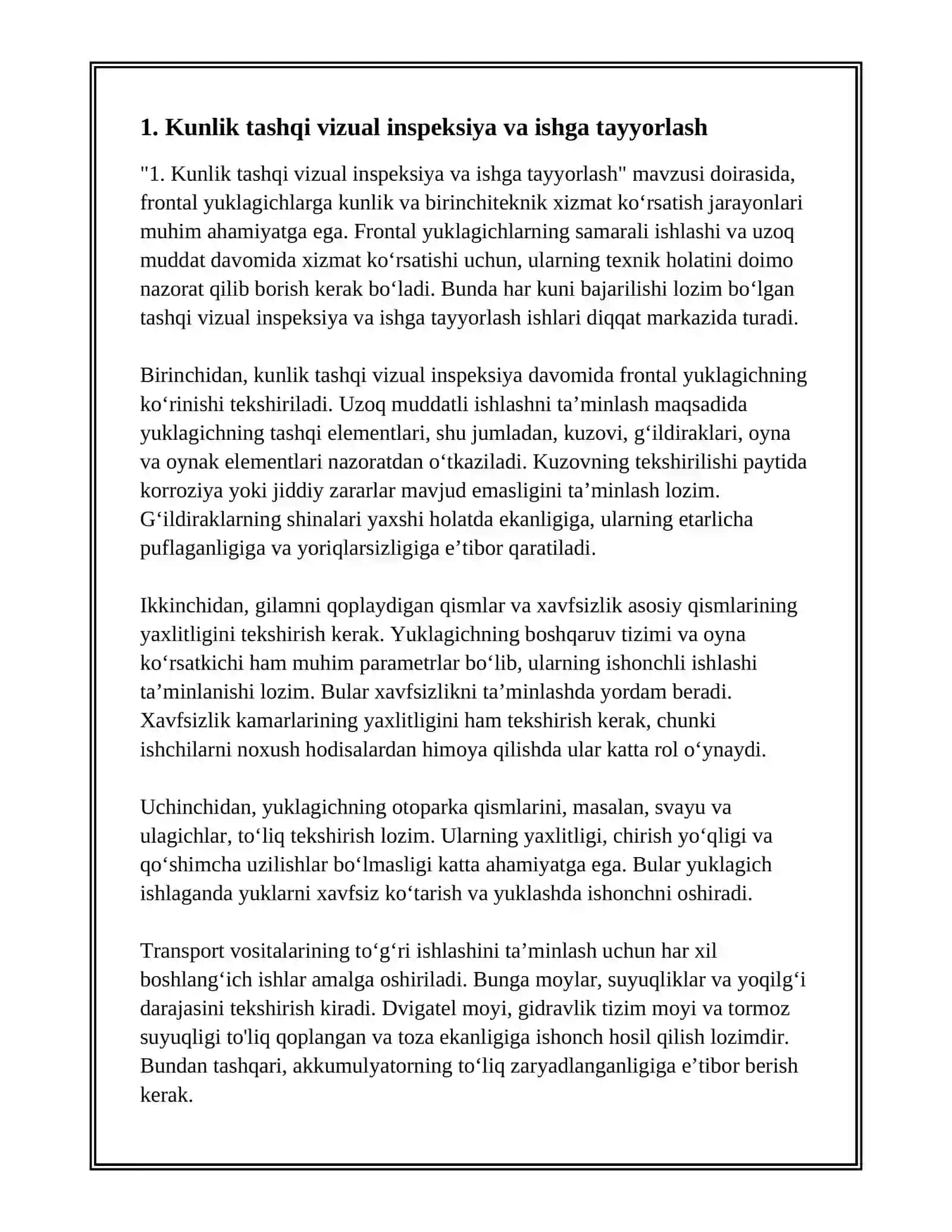 FRONTAL YUKLAGICHLARGA KUNLIK VA BIRINCHITEXNIK XIZMAT XIZMAT KOʻRSATISH 3