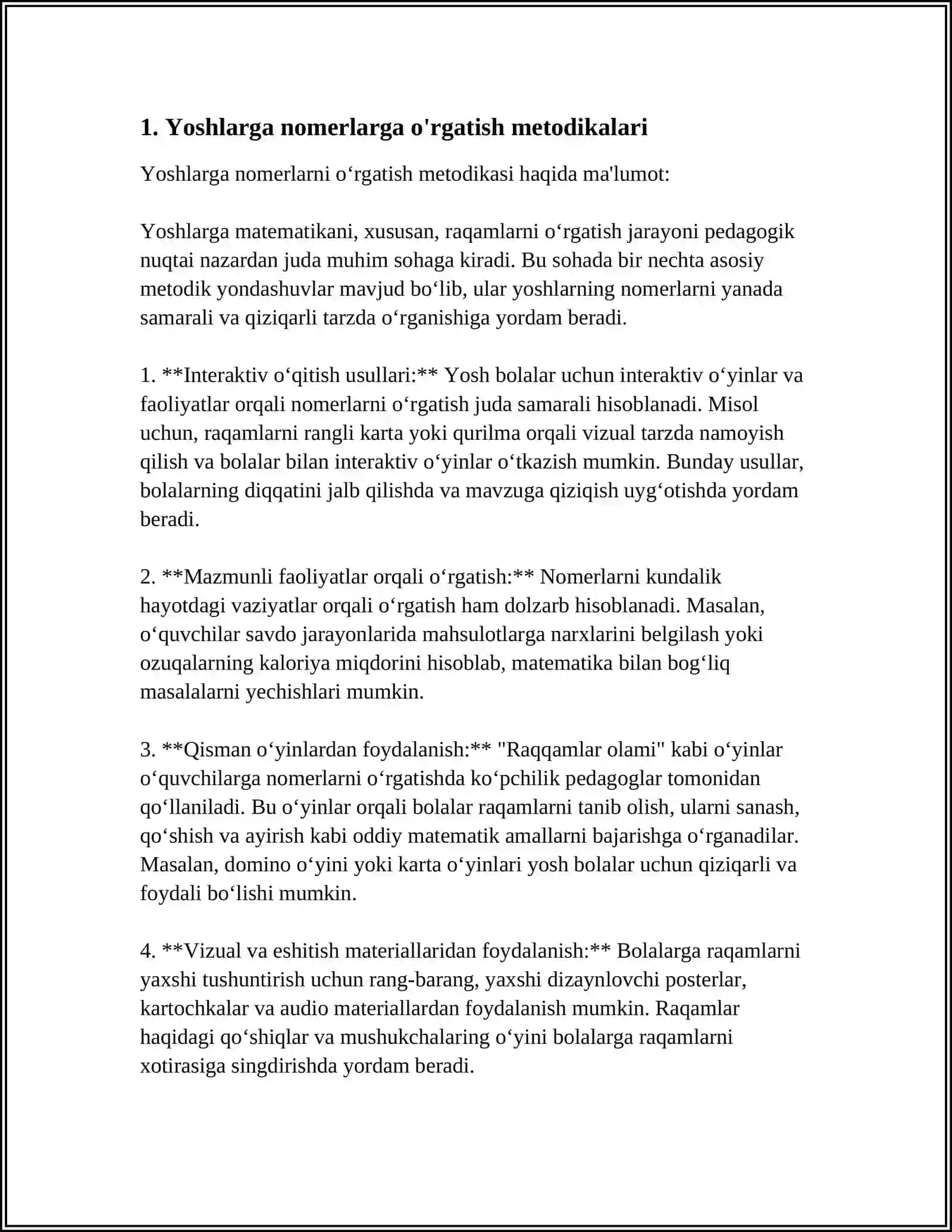 MUSTAQIL ISH Mavzu: NOMERLARGA OʻRGATISHGA TAYYORGARLIK 3