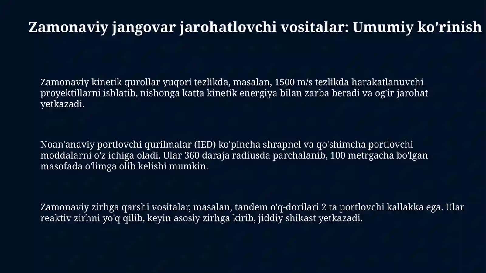 Zamonaviy jangovar jarohatlovchi vositalar 3