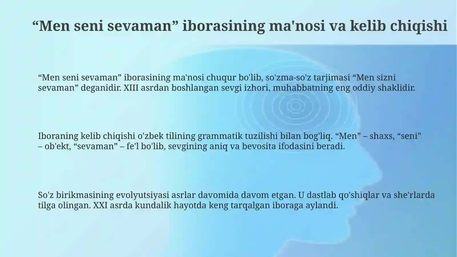 Men seni sevaman: Ma'no va kontekstlar 3