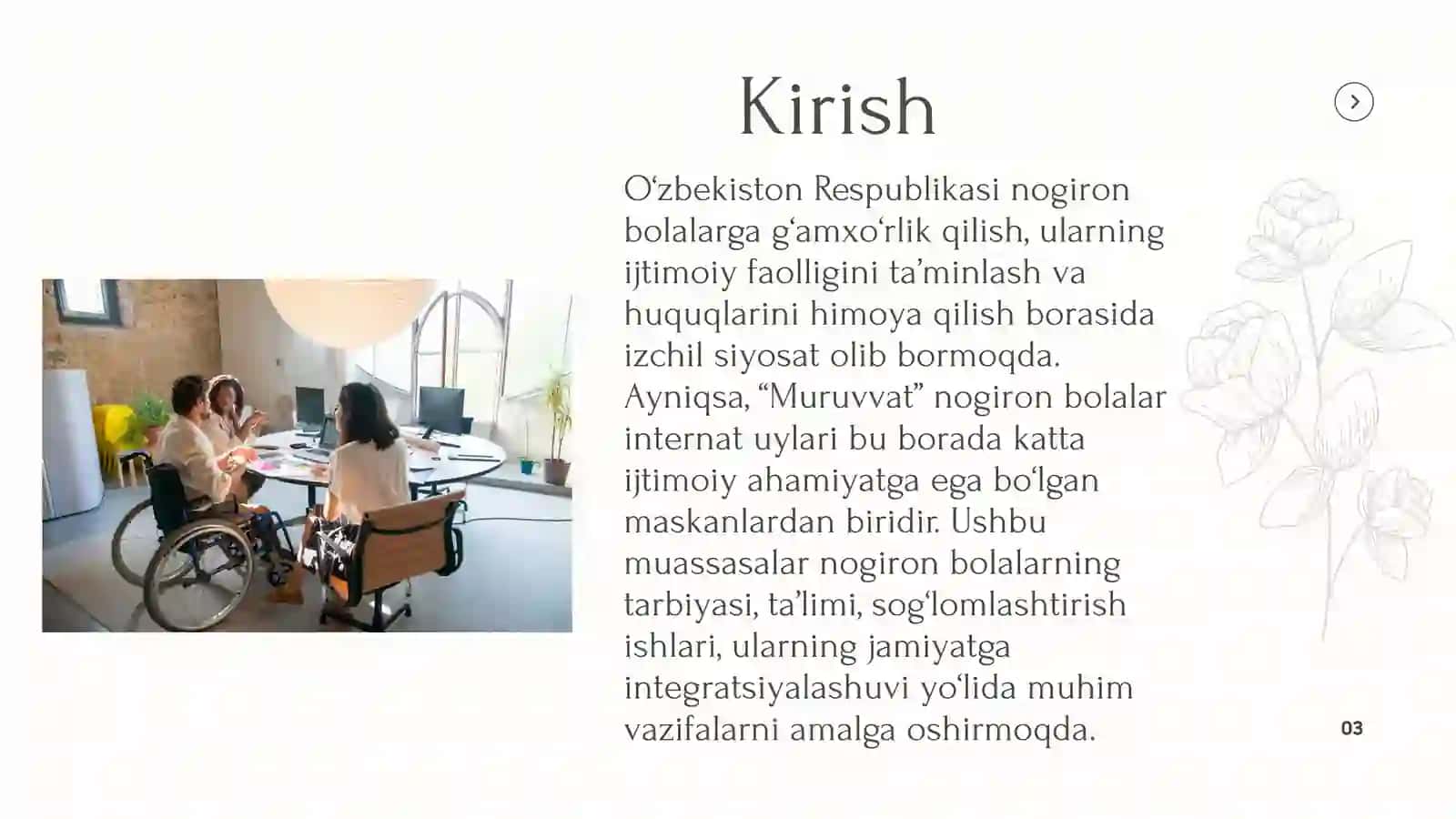 "MURUVVAT” NOGIRON BOLALAR UCHUN INTERNAT UYLARI FAOLIYATI YURITISH TATRIBI 3