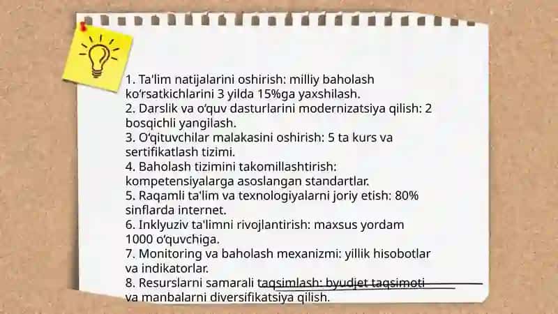 Oʻqitish sifatiga erishish boʻyicha harakatlar maqsadi va rejasini aniqlash 3