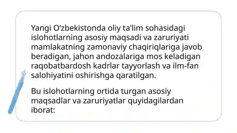 Yangi Oʻzbekistonda oliy ta'lim va ilm fan sohasidagi islohotlar 3