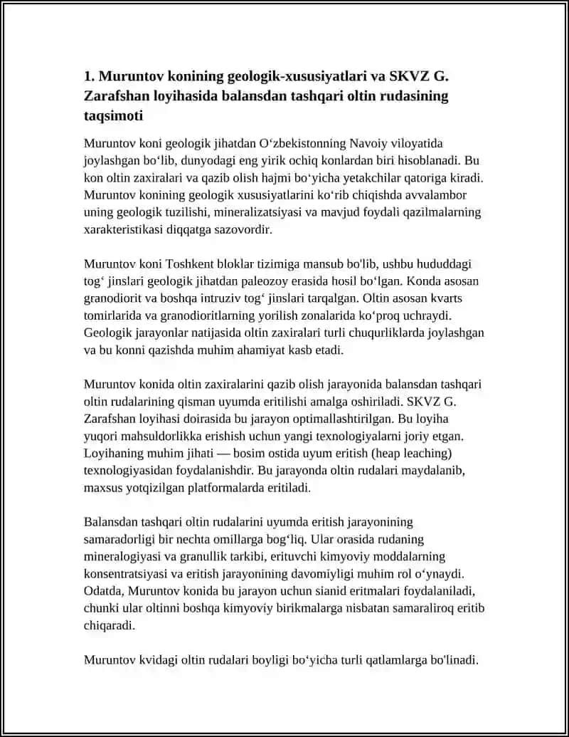 MURUNTOV KONI BALANSDAN TASHQARI OLTIN RUDASINI UYUMDA TANLAB ERITISH (“SKVZ G.ZARAFSHAN”) 3