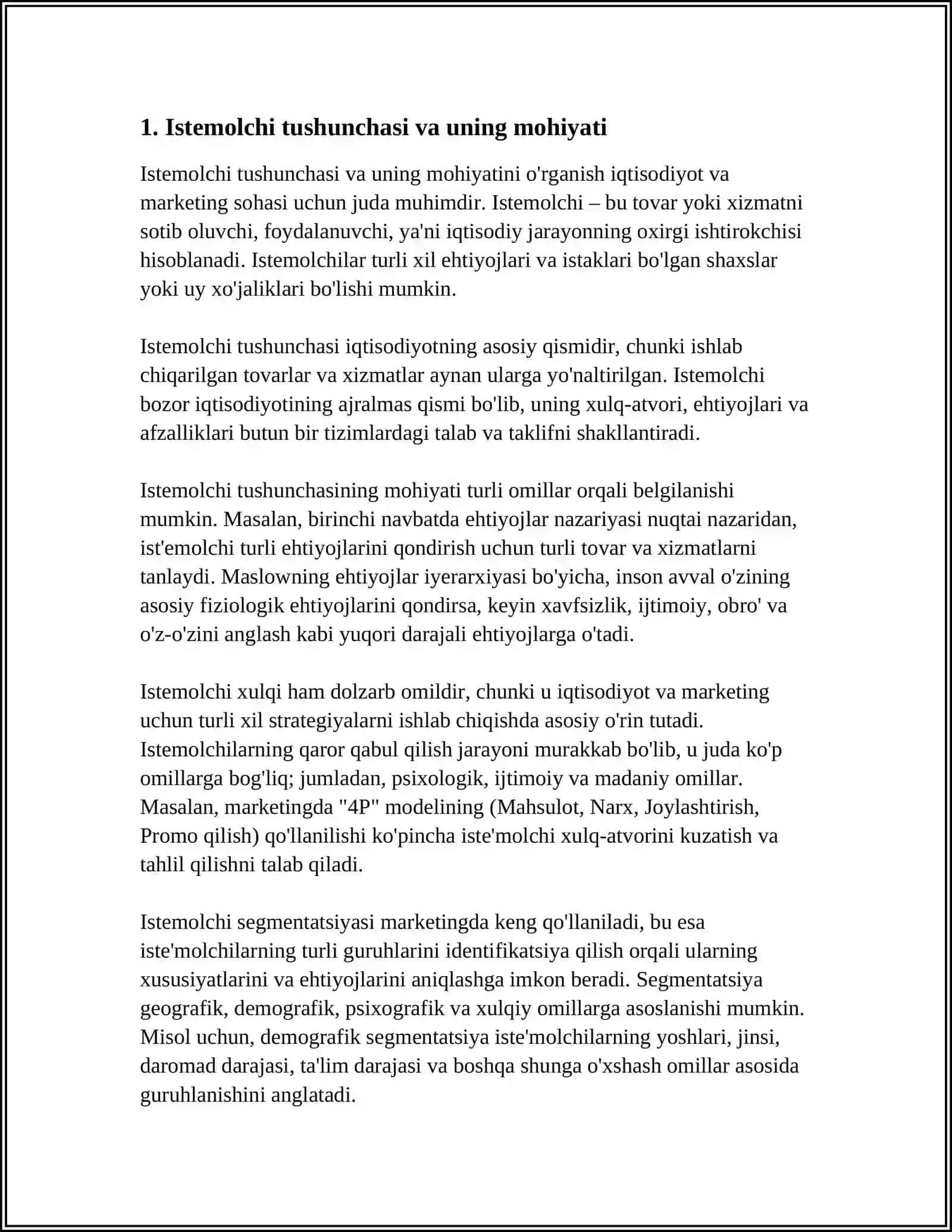 MUSTAQIL ISH Mavzu: ISTE'MOLCHI: MOHIYATI, MARKETING TIZIMIDAGI O'RNI VA ROLI 3