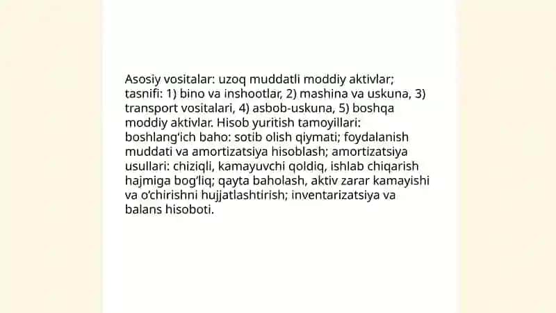 Asosiy vositalarni hisobga olish va tahlil qilish 3