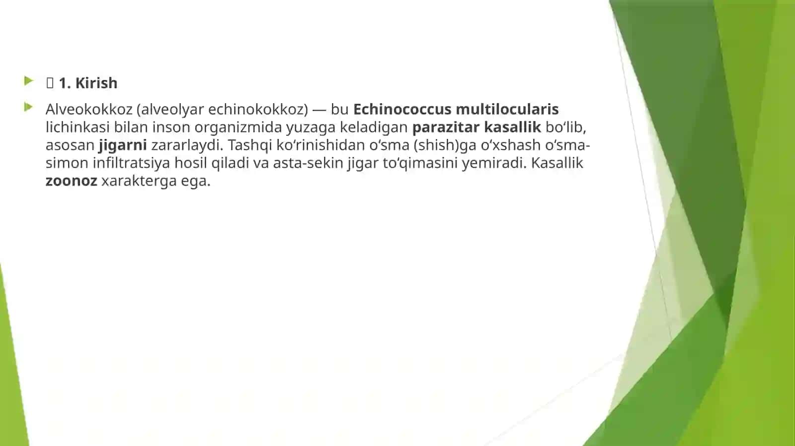 Аlveokokkoz.Etiopatogenezi,klinikbelgilari,diagnostikasi,differentsialdiagnostikasi.Operativdavousullari 3