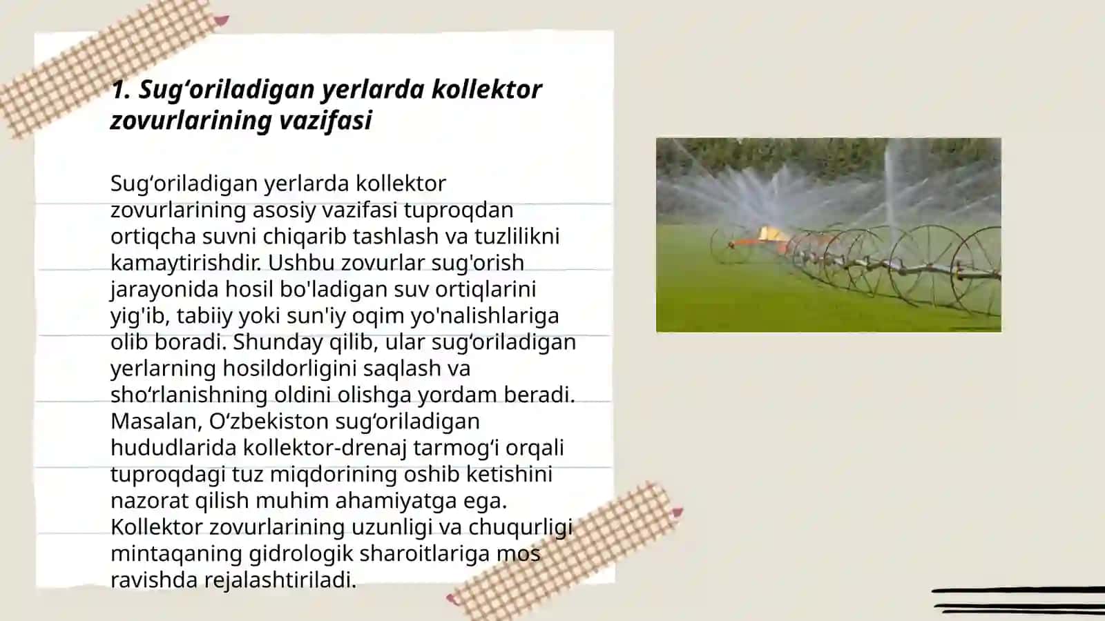 Sugʻoriladigan yerlarda kollektor zovurlaridan foydalanish 3