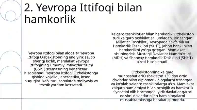 O'Zbekistonning Xalqaro Tashkilotlar Bilan Hamkorlik Aloqalari 3