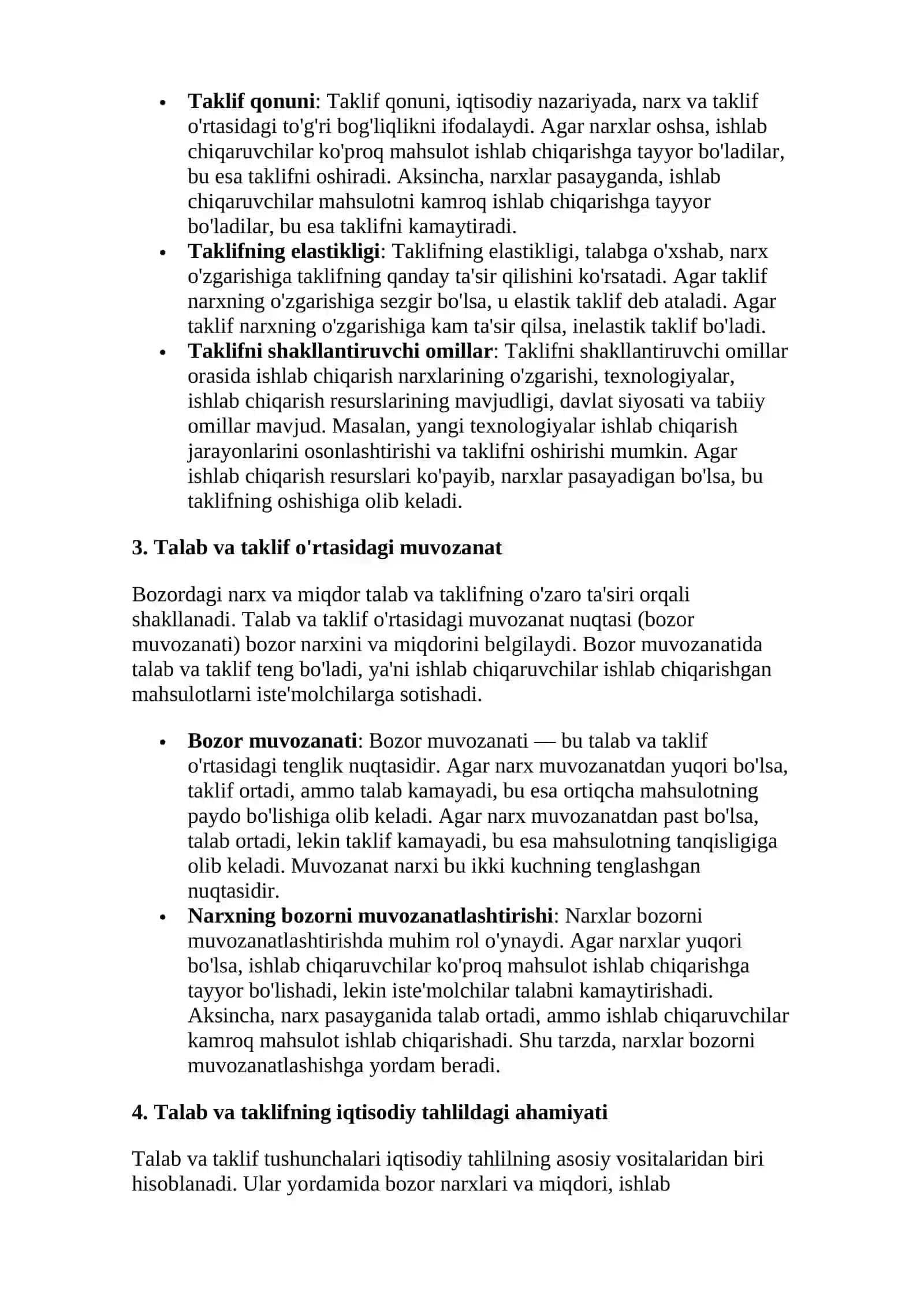 Talab va taklif asoslari haqida ma'lumot 3