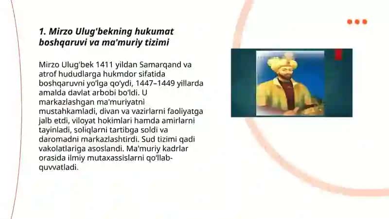 Mirzo Ulug'bekning hukumat boshqaruvi va ma'muriy tizimi 3
