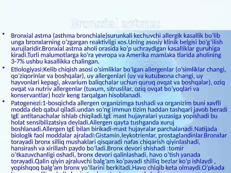 Bronxial astma hurujida birinchi yordam. 3