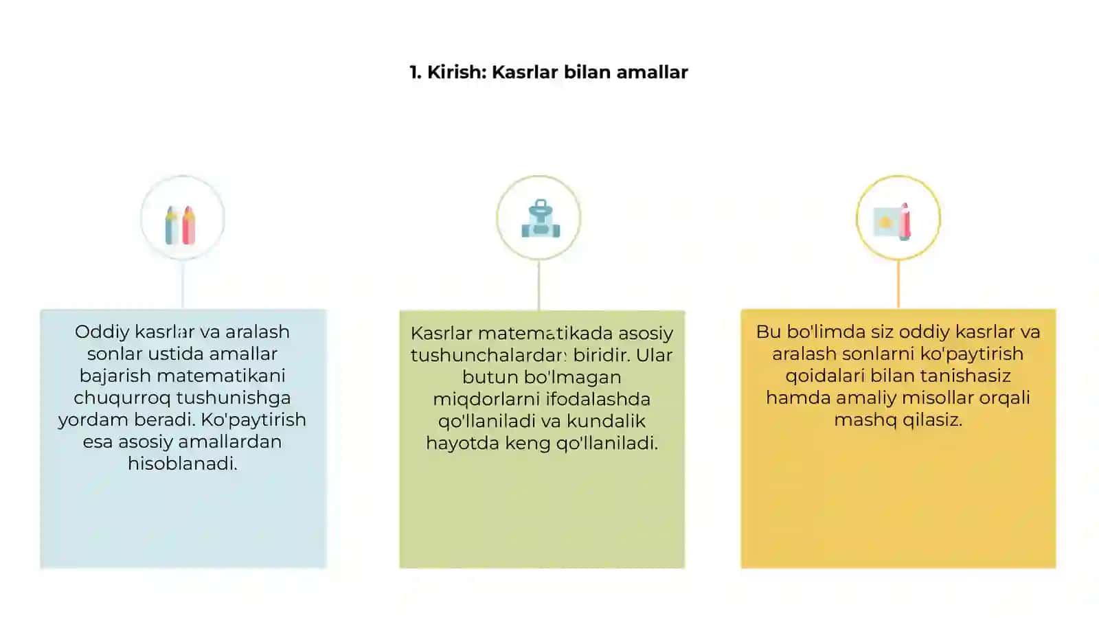 Oddiy kasrlarni va aralash sonlarni ko'paytirish 3