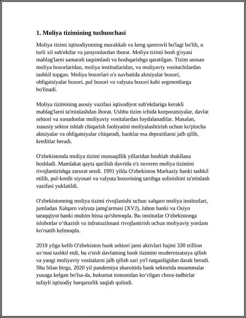 MOLIYA TIZIMINING AHAMIYATI, UNING TUZILISHI 3