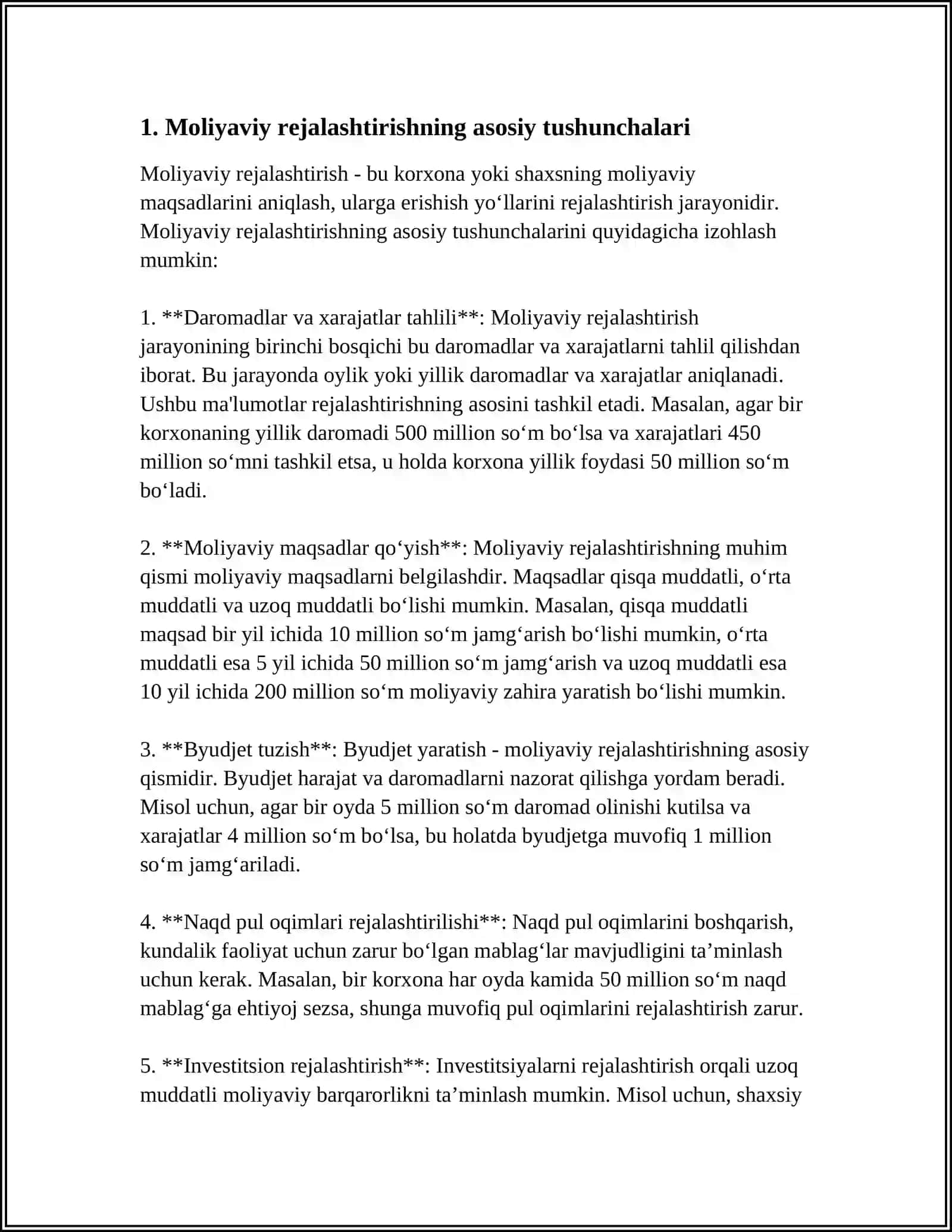 OQIMDAGI MOLIYAVIY REJALASHTIRISHNING ASOSIY FUNKCIYALARINI ANIQLASH MASALALARI 3