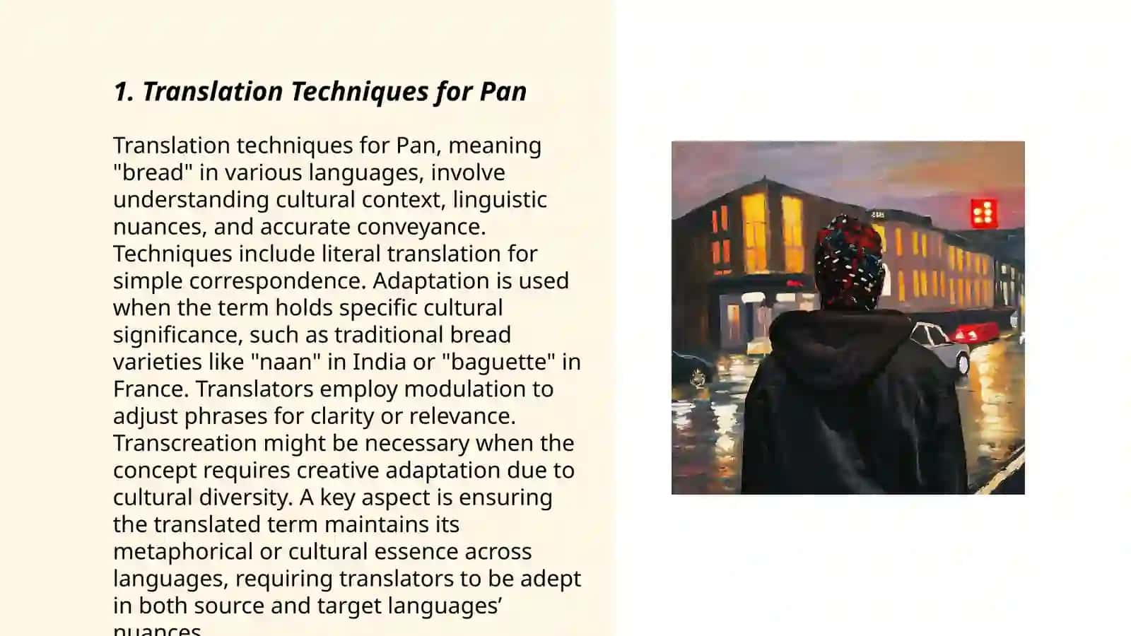 Plan: 1. Translation Techniques for Pan 3