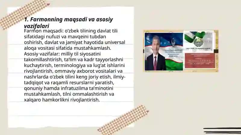 Oʻzbek tilining davlat tili sifatidagi nufuzi va mavqeini tubdan oshirish chora-tadbirlari 3