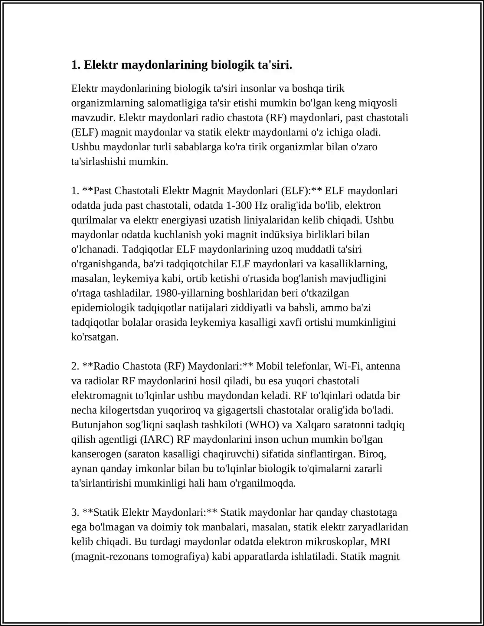 ELEKTR VA MAGNIT MAYDONLARI VA ULARINGI TIRIK ORGANIZMGA TA'SIRI 3