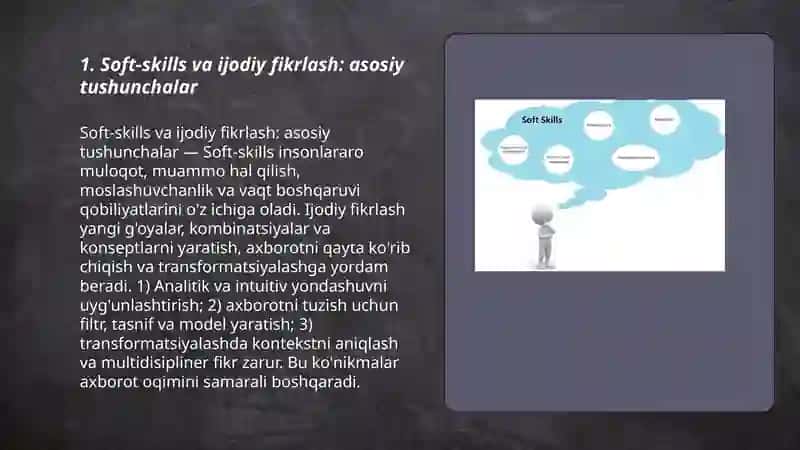 Soft-skills ijodiy fikrlash axborotni tuzish.Axborotni transformatsiyalashtirish 3