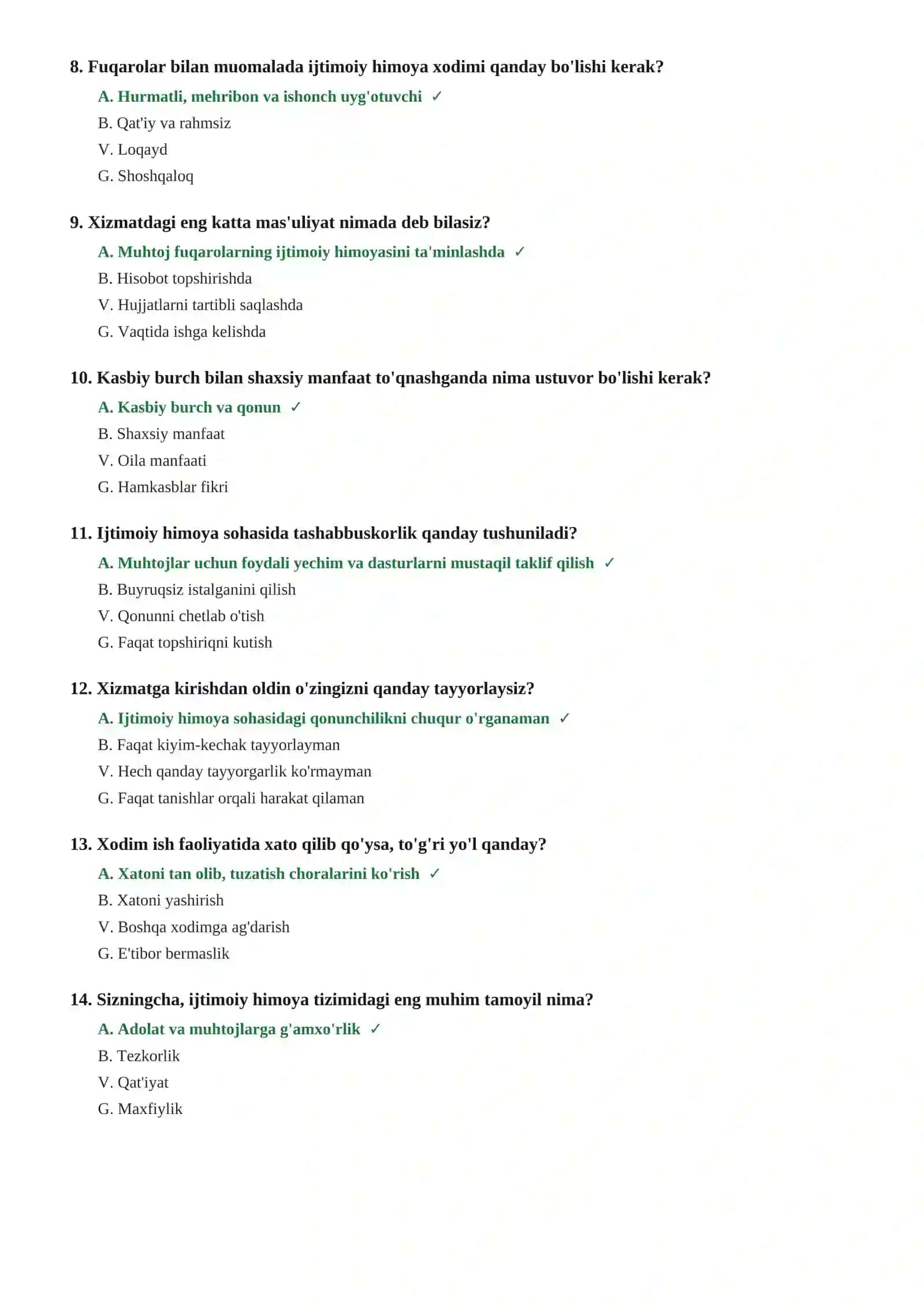 Ijtimoiy himoya tizimiga ishga kirish uchun testlar 3