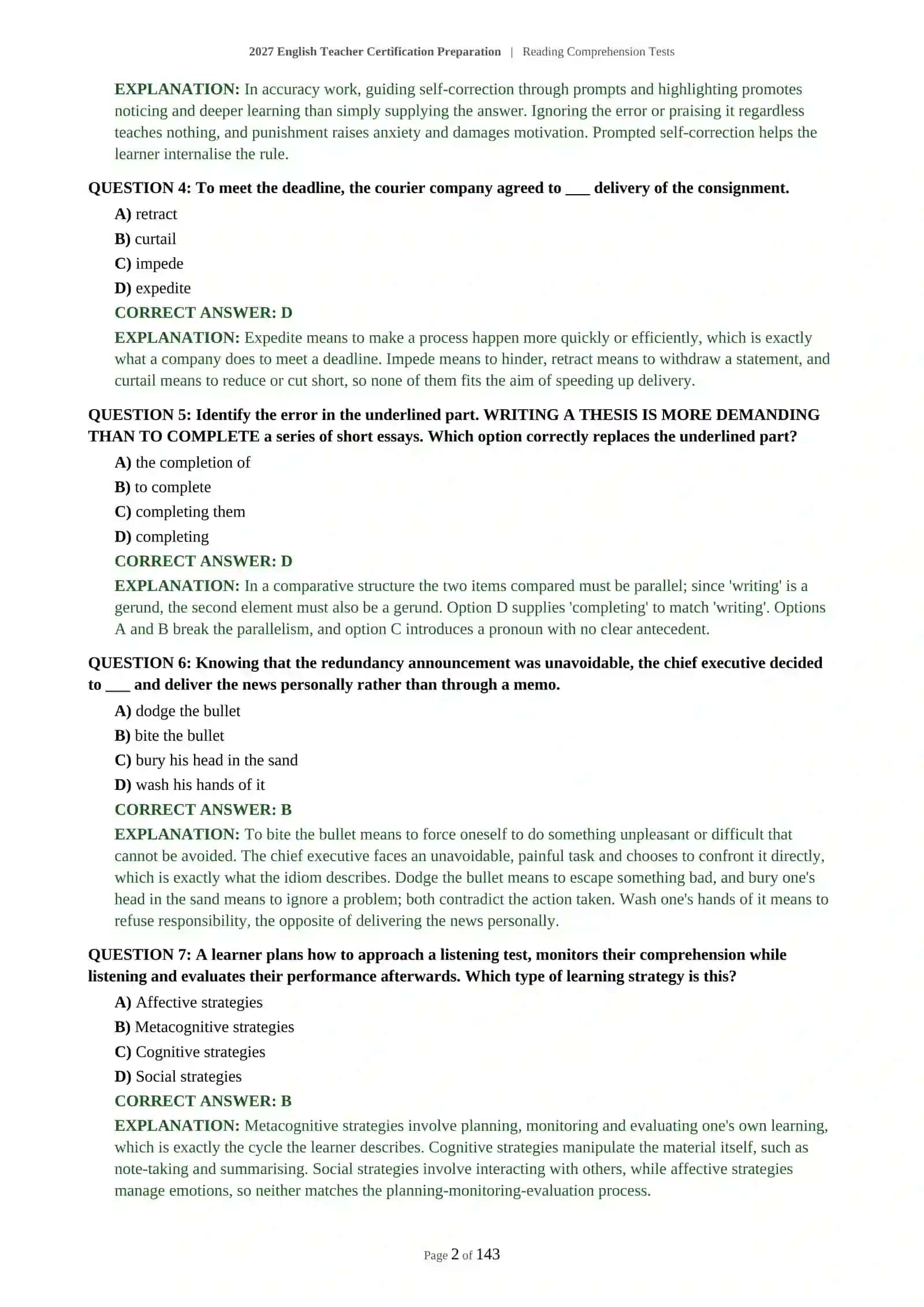 English Teacher Certification Preparation | Reading Comprehension Tests 3