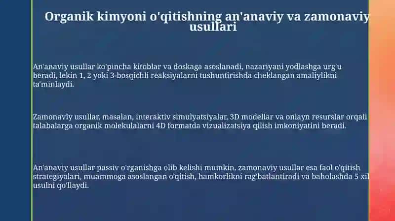 Organik kimyo o'qitish metodlari 3