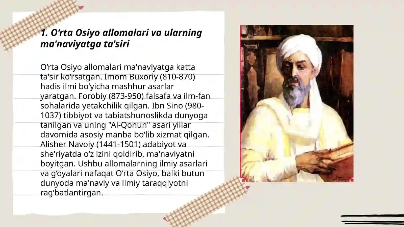 Yuksak maʼnaviyatli yoshlarni tarbiyalashda Oʻrta Osiyo allomalarining ilmiy meʼrosining oʻrni 3