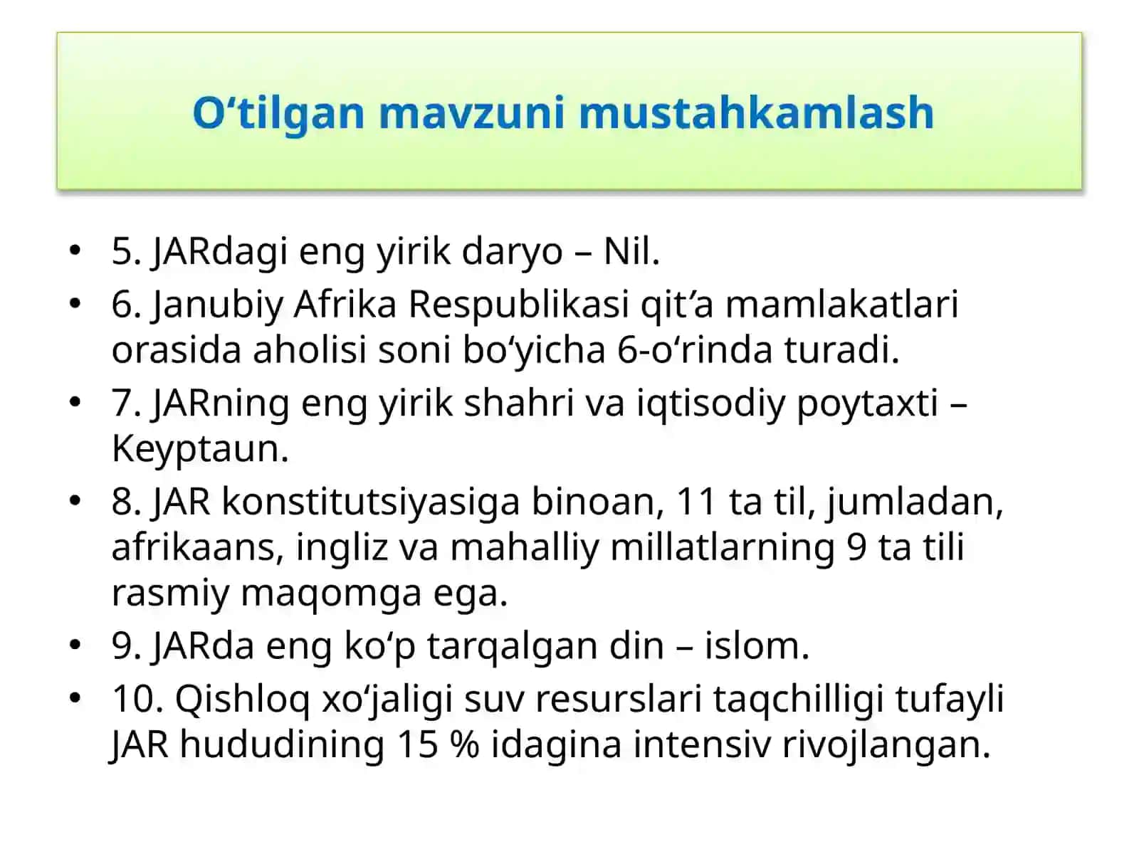 O‘tilgan mavzuni mustahkamlash 3