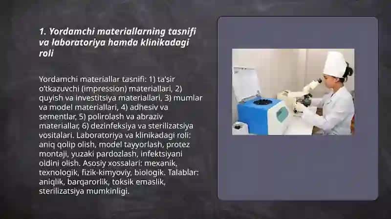 Tish texnikasi laboratoriyasi va klinikada qo‘llaniladigan yordamchi materiallar 3