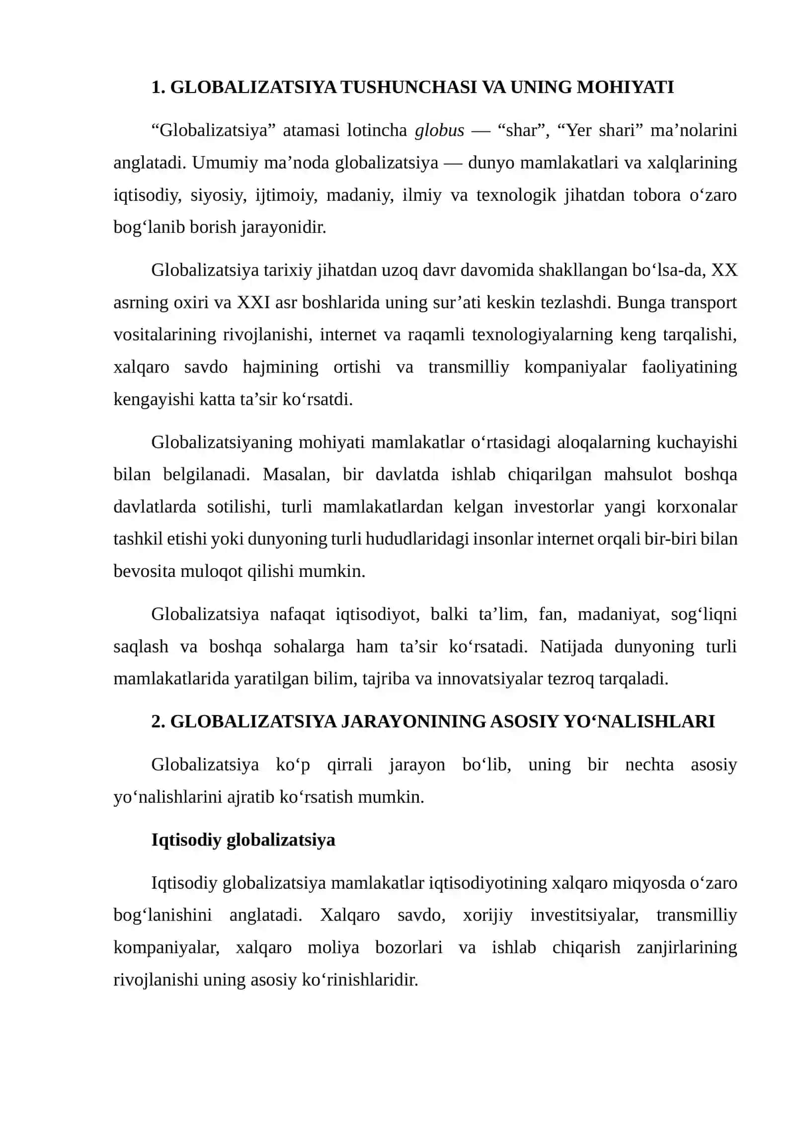 GLOBALIZATSIYANING IJOBIY VA SALBIY JIHATLARINI TAHLIL QILISH 3