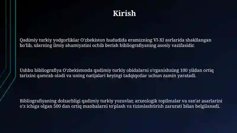 Qadimgi turkiy yodgorliklar boʻyicha oʻzbekistonda yaratilgan ilmiy asarlar bibliografiyasini tuzish 3