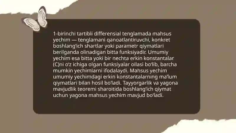 Birinchi tartibli differensial tenglamalarning mahsus yechimi 3