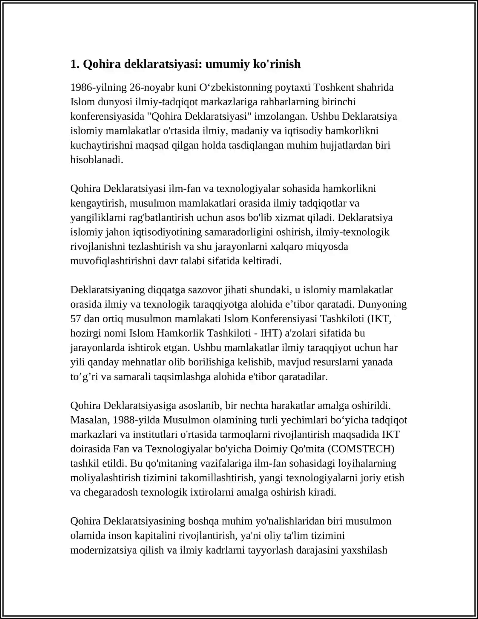 QOHIRA DEKLARATSIYASI TARIXI VA MAZMUNI BORASIDA TAHLILIY MAQOLA 3