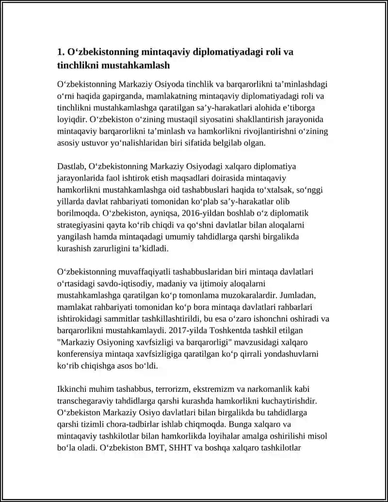 O‘zbekistonning Markaziy Osiyoda Tinchlik va Barqarorlikni Ta’minlash 3