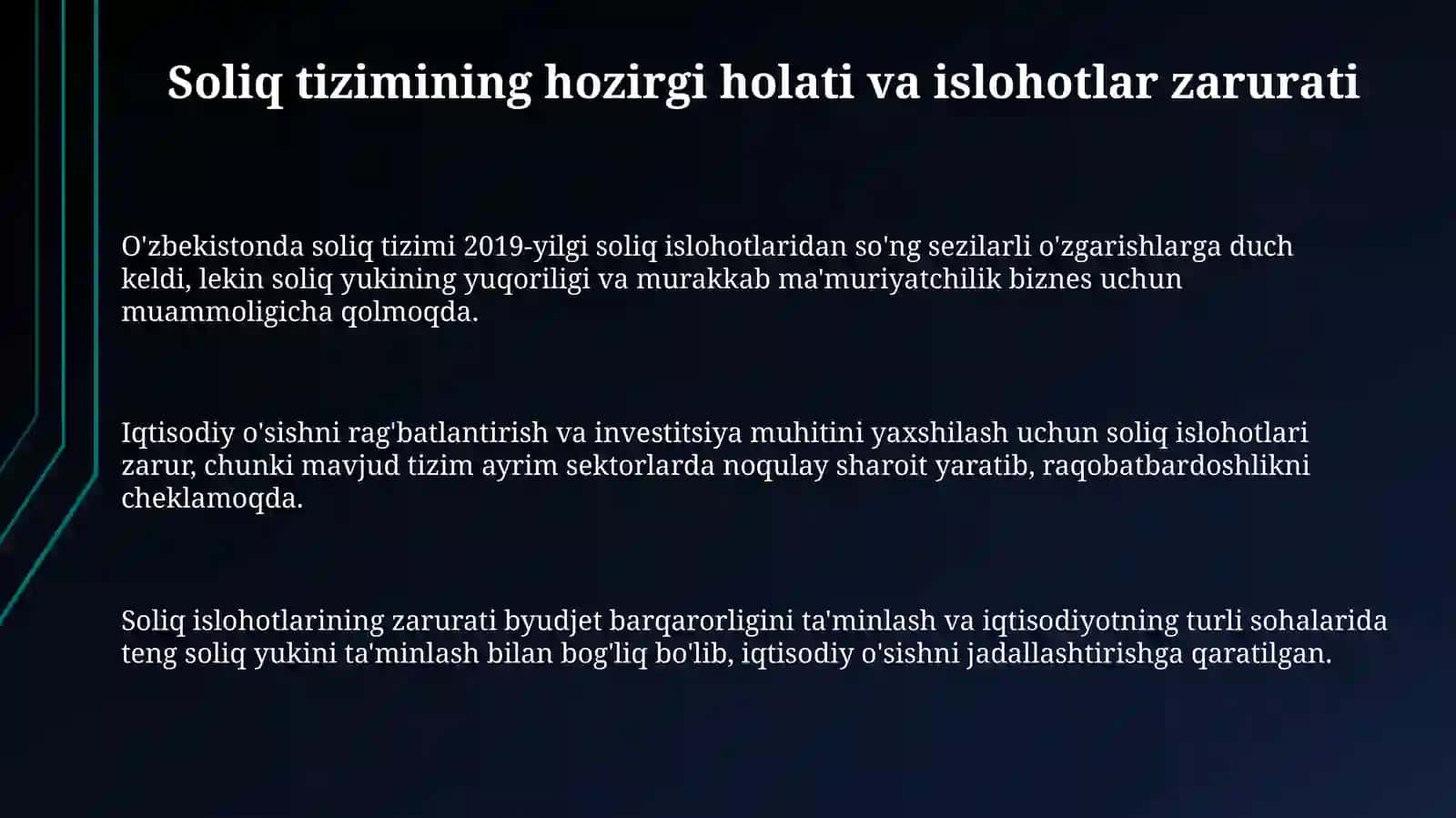O’zbekiston Respublikasi soliq tizimini isloh qilishning asosiy yo’nalishlari 3
