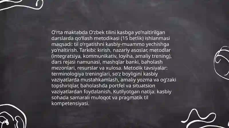 Oʻzbek tilining sohada qoʻllanishi.Pedagogika 15 betlik 3