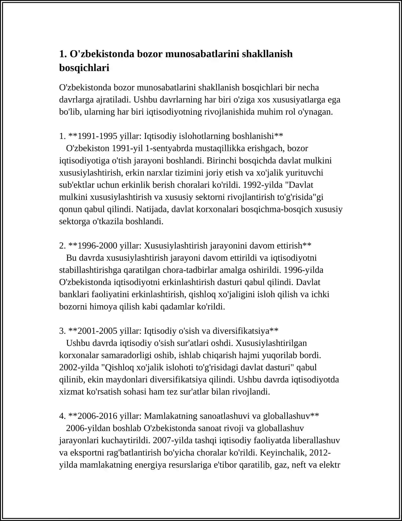 O'ZBEKISTON RESPUBLIKASI BOZOR MUNOSABATLARINI SHAKLANISHI VA UNING YONALISHLARI 3