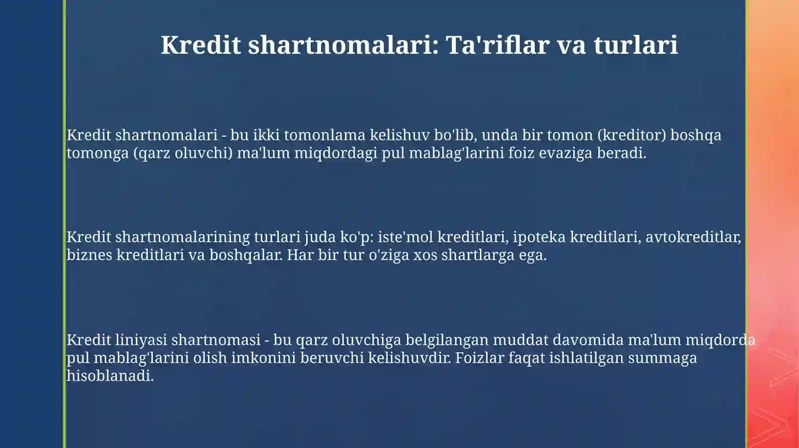 Kredit shartnomalari va ularni rasmiylashtirish tartibi 3