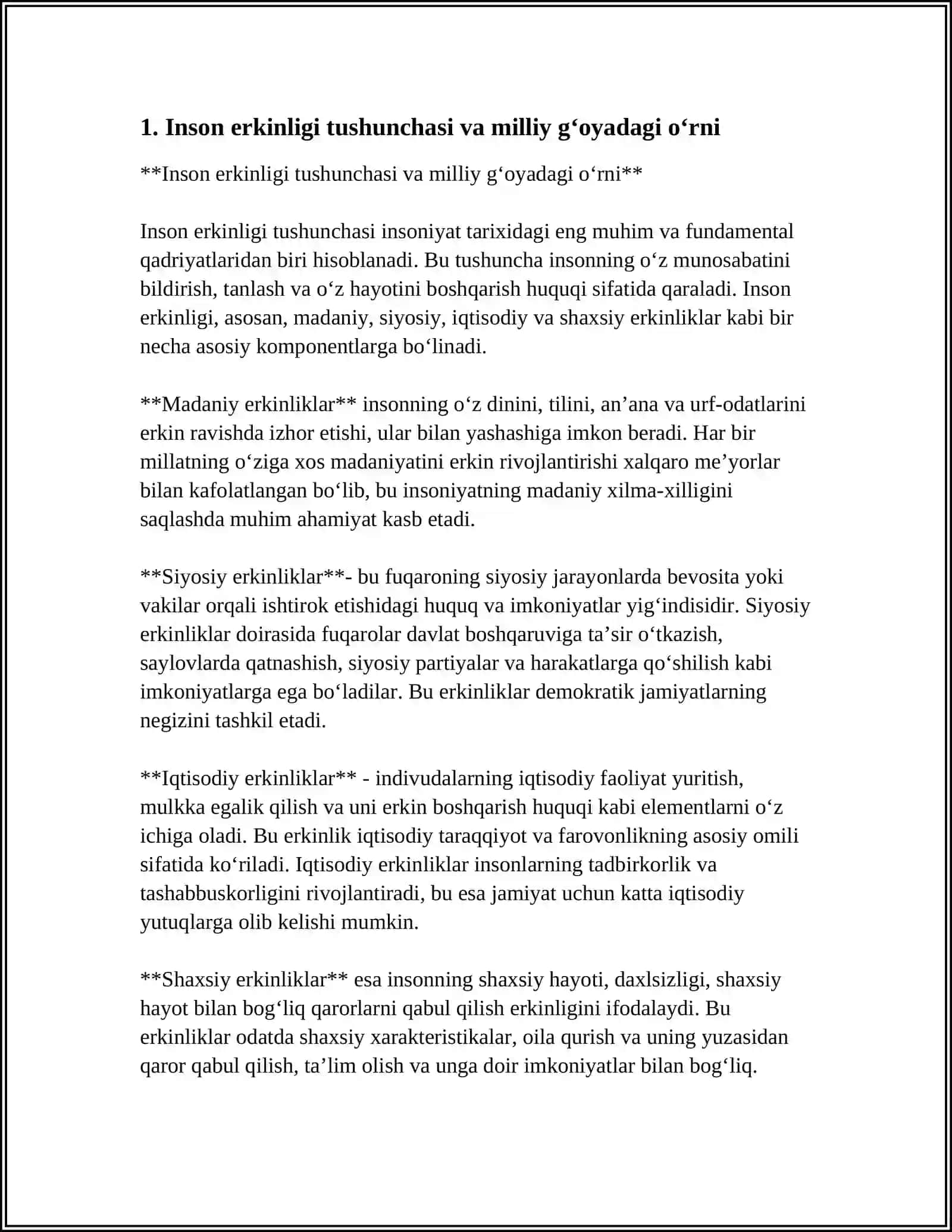 INSON ERKINLIGI, HUQUQ VA MANFAATLARINING MILLIY G‘OYADA AKS ETISHI 3