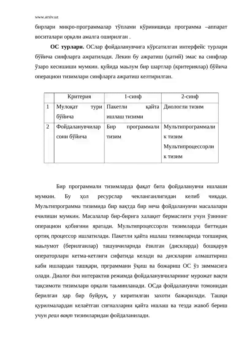 Операцион тизимларнинг асосий вазифалари ва уларнинг турлари 3