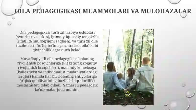 Oila pedagogikasi muammolari va mulohazalar 3