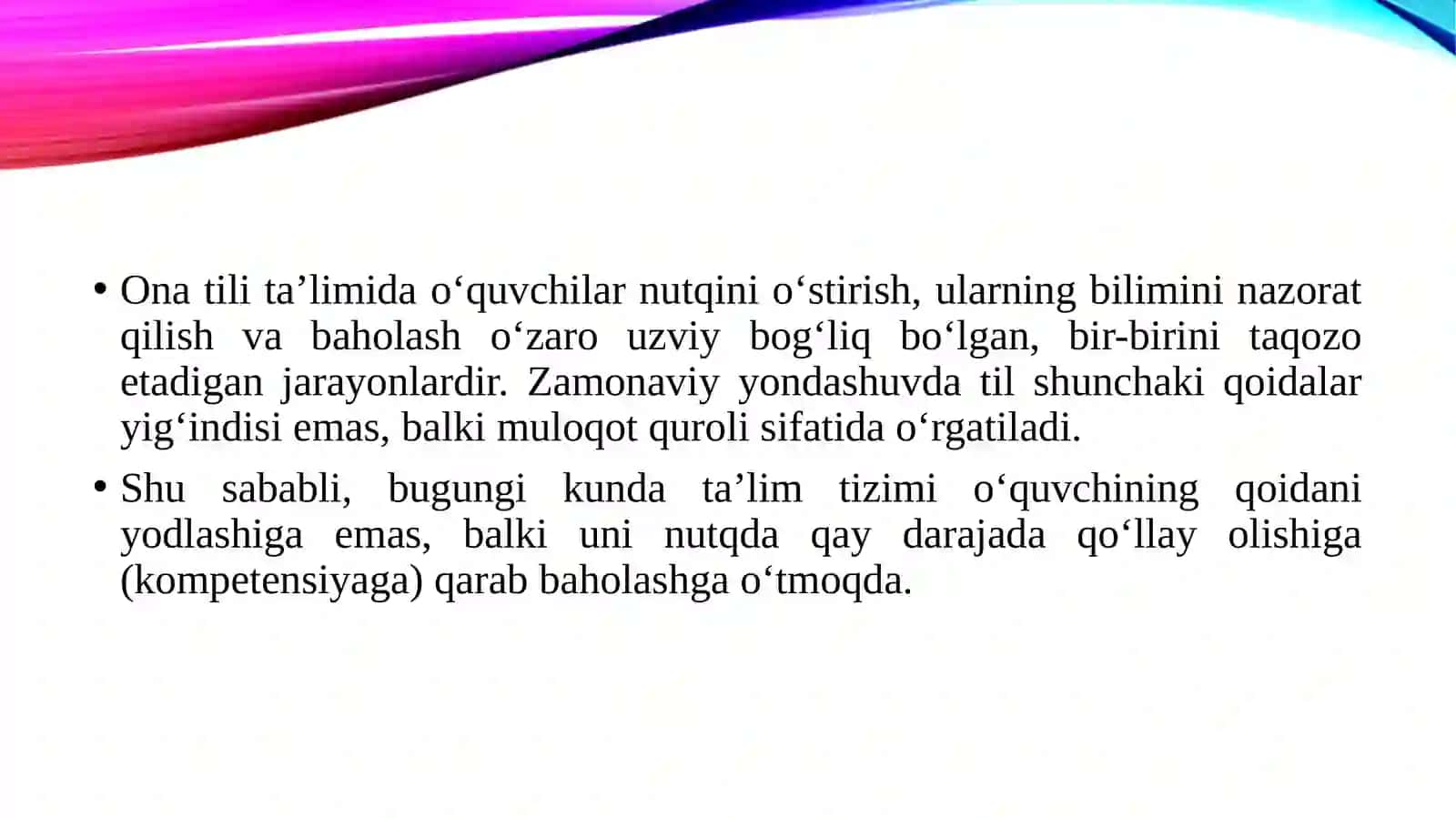 Ona tili ta’limida o‘quvchilar nutqini o‘stirish,bilimini nazorat qilish va baxolash masalalari. 3