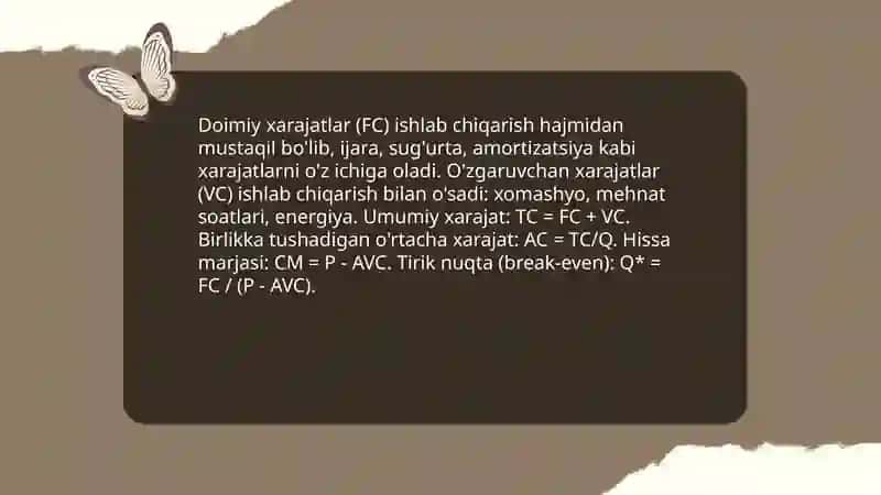 Doimiy va o'zgaruvchan xarajatlarni tahlili 3