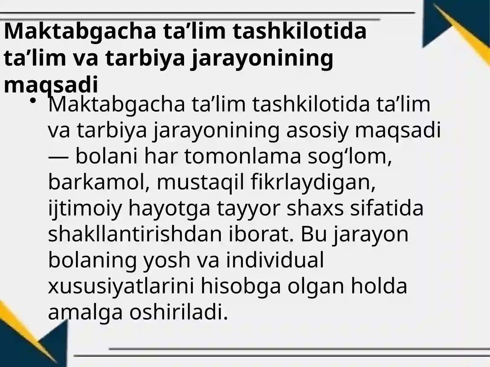 Maktabgacha ta'lim tashkilotida ta'lim va tarbiya jarayonining maqsad va vazifalari tamoyillari 3