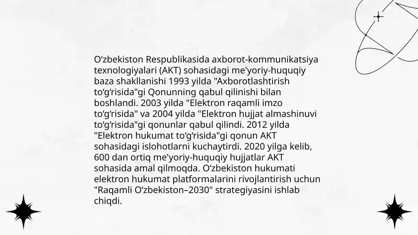 AKT sohasidagi huquqiy-me'yoriy hujjatlar O'bekistonda AKTning holati va rivojlanish istoqbollari 3