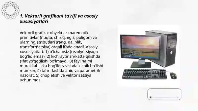 Kompyuter grafikasi turlari: vektorli, rastrli, fraktal, CD-grafika 3
