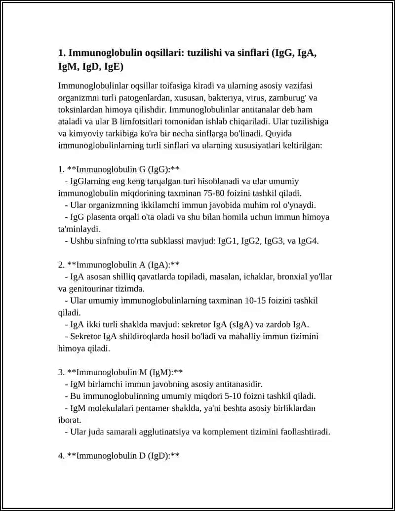 IMMINOGLOGULIN OQSILLARI. ANTITANACHALARNING TUZILISHI.DORI MODDALARI OQSILLAR FUNKSIYASIGA TAʼSIR ETUVCHI LIGANDLAR SIFATIDA 3