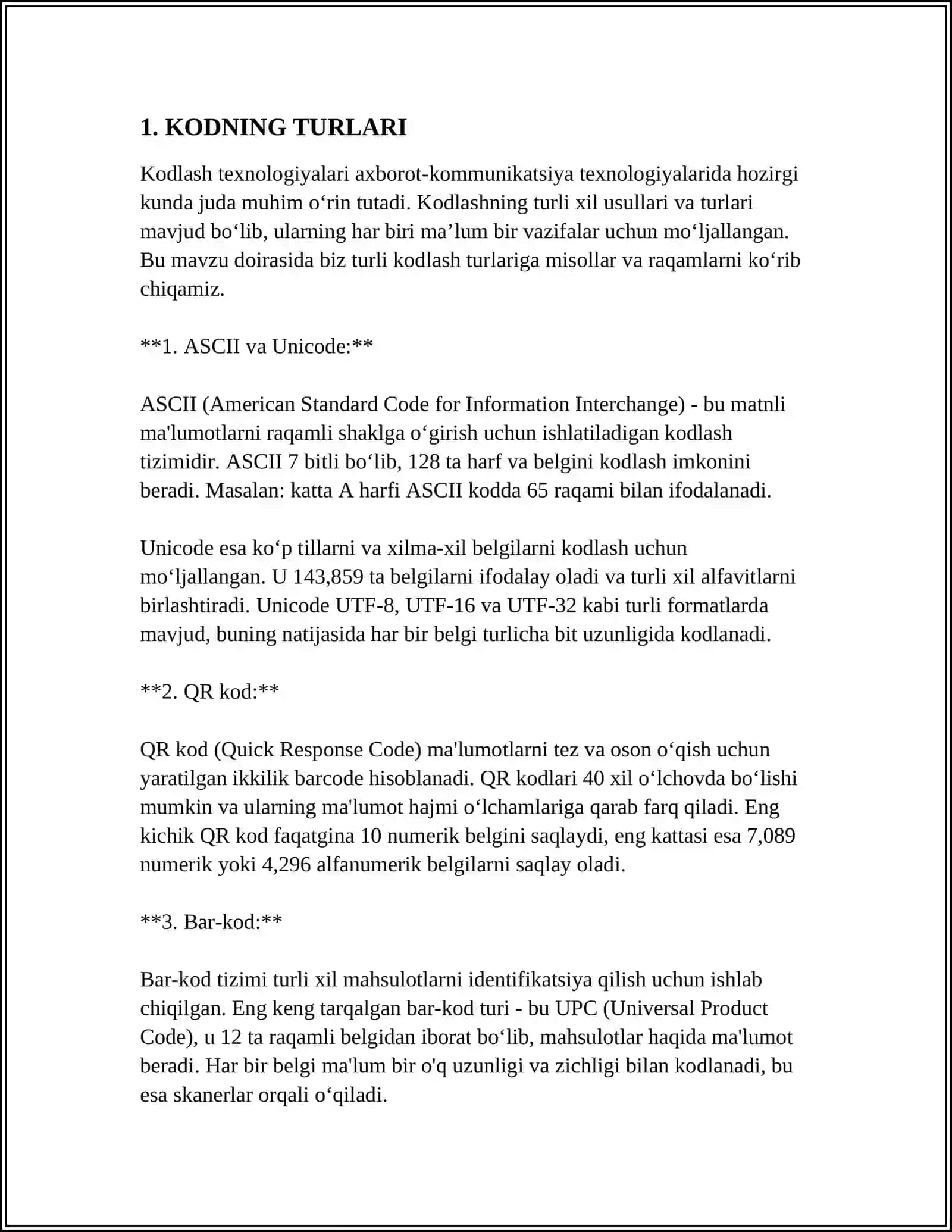KOD SIFATINING XUSUSIYATLARI 3