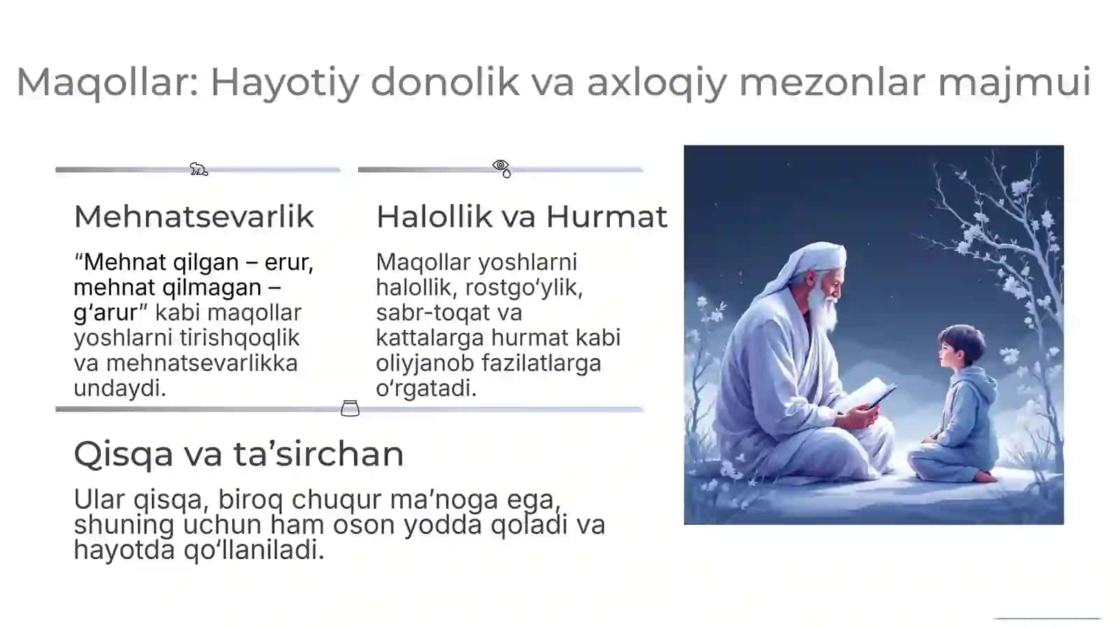 Maqol,matallar va topishmoqlarning axloqiy-ta’limiy ahamiyatlari 3