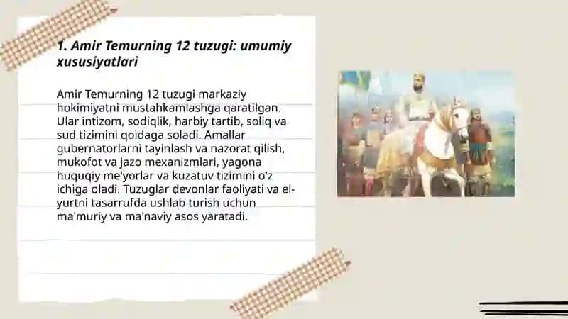 Amir Temurning el-yurtni o'z tasarrufi va itoatida tutish uchun tuzgan 12 tuzugi 3